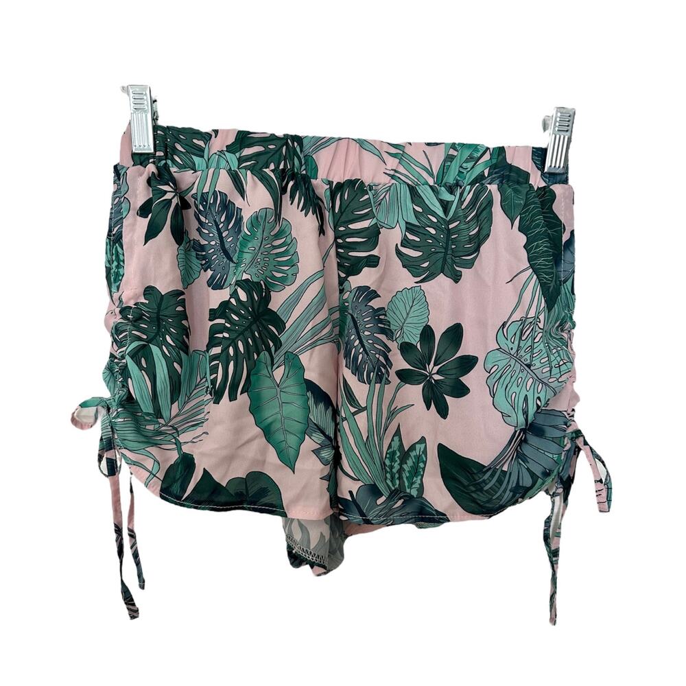 LF Love Tropical Monstera Leaf Print Cinched Shorts Pink Medium New